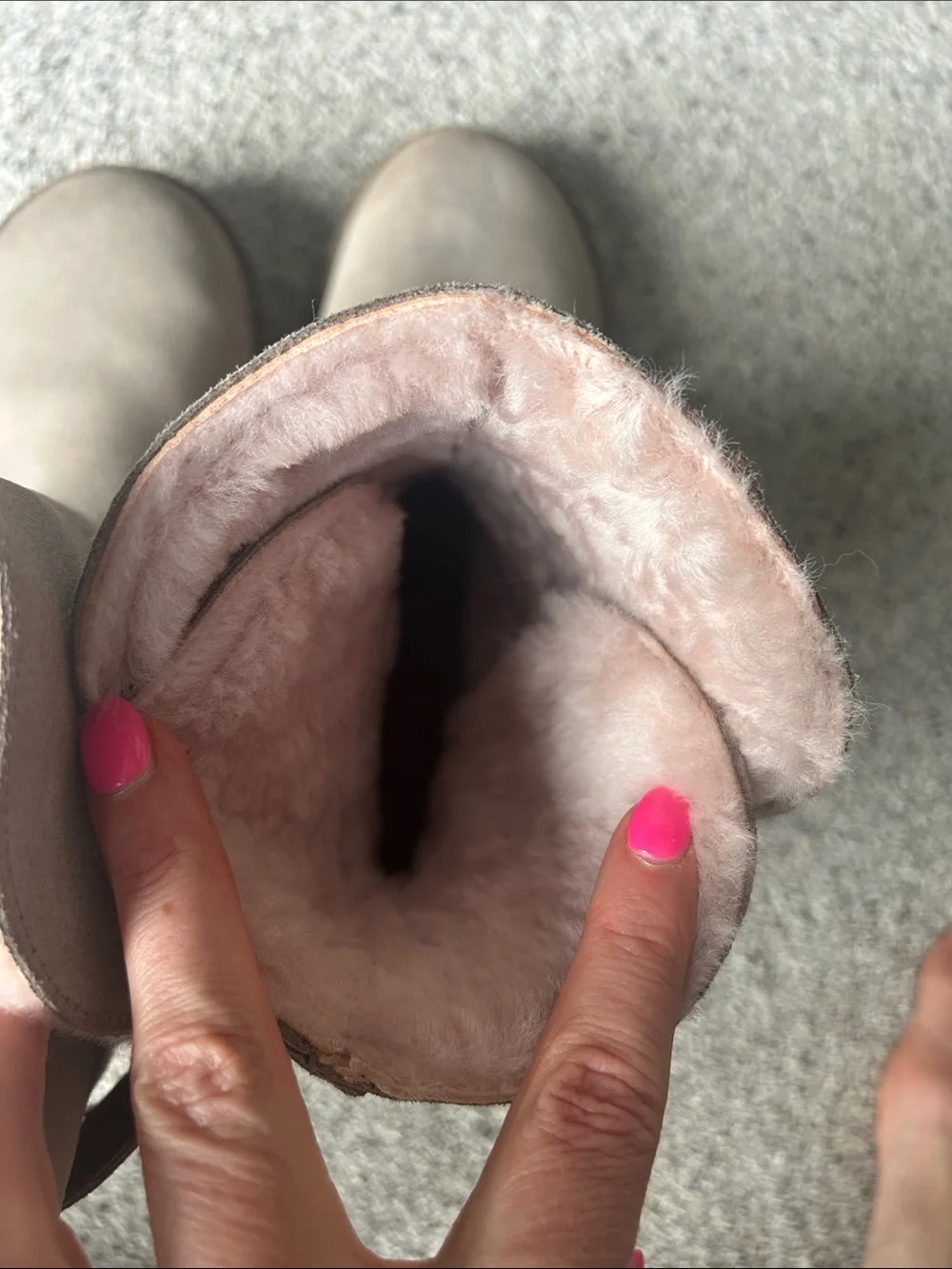 Birkenstock Taupe Suede Ankle Boots with Pink Shearling- size 41